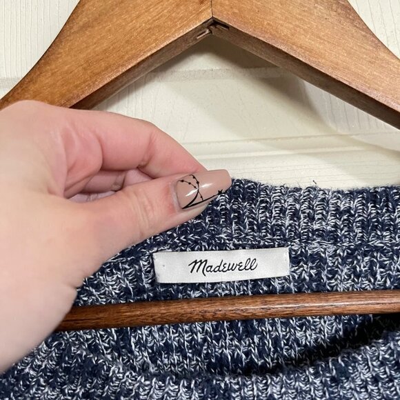 Madewell Womens Blue Chunky Knit Round Neck Raglan Tie Cinch Trim Sweater Small - Picture 2 of 5